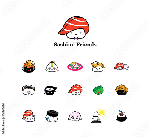 Wasabi friends / There are fifteen different expressions and symbols about sushi and sashimi.