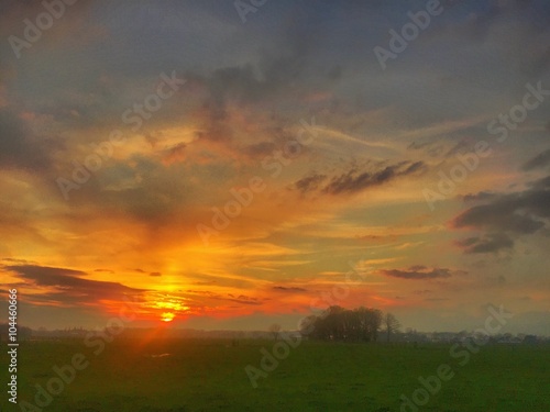 dramatic meadow sunset