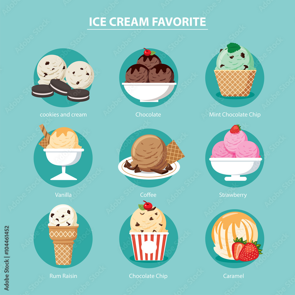 vector favorite of ice cream set flat design