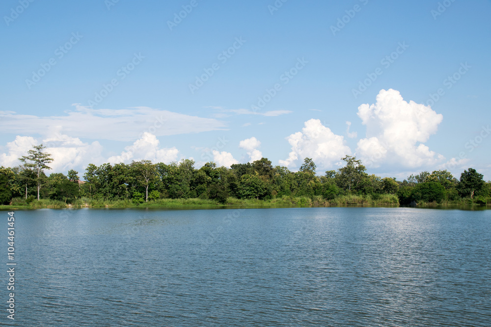 View of Lake and clouds blue sky