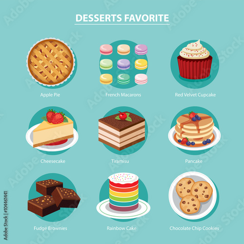 vector desserts favorite set flat design