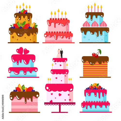 Vector color flat background with cake