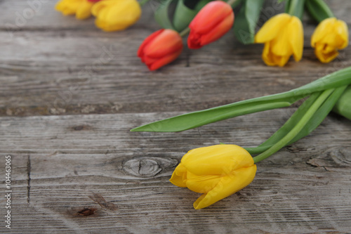 Bouquet of yellow and red tulips