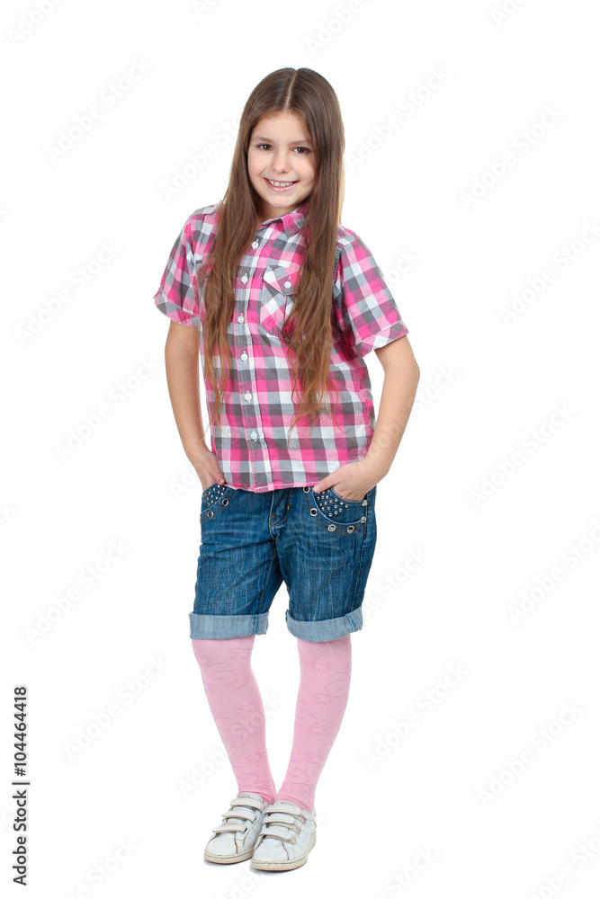 Fototapeta premium sweet and beautiful little girl posing on white isolated background