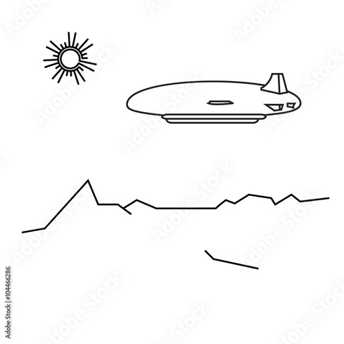 Image of outline aerostat, trees, mountain