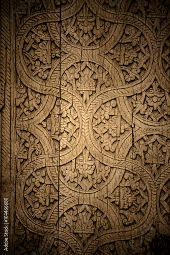 Close-up image of ancient doors with oriental ornaments from Uzb