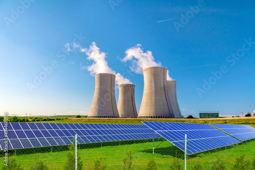 Nuclear power plant Dukovany with solar panels in Czech Republic Europe