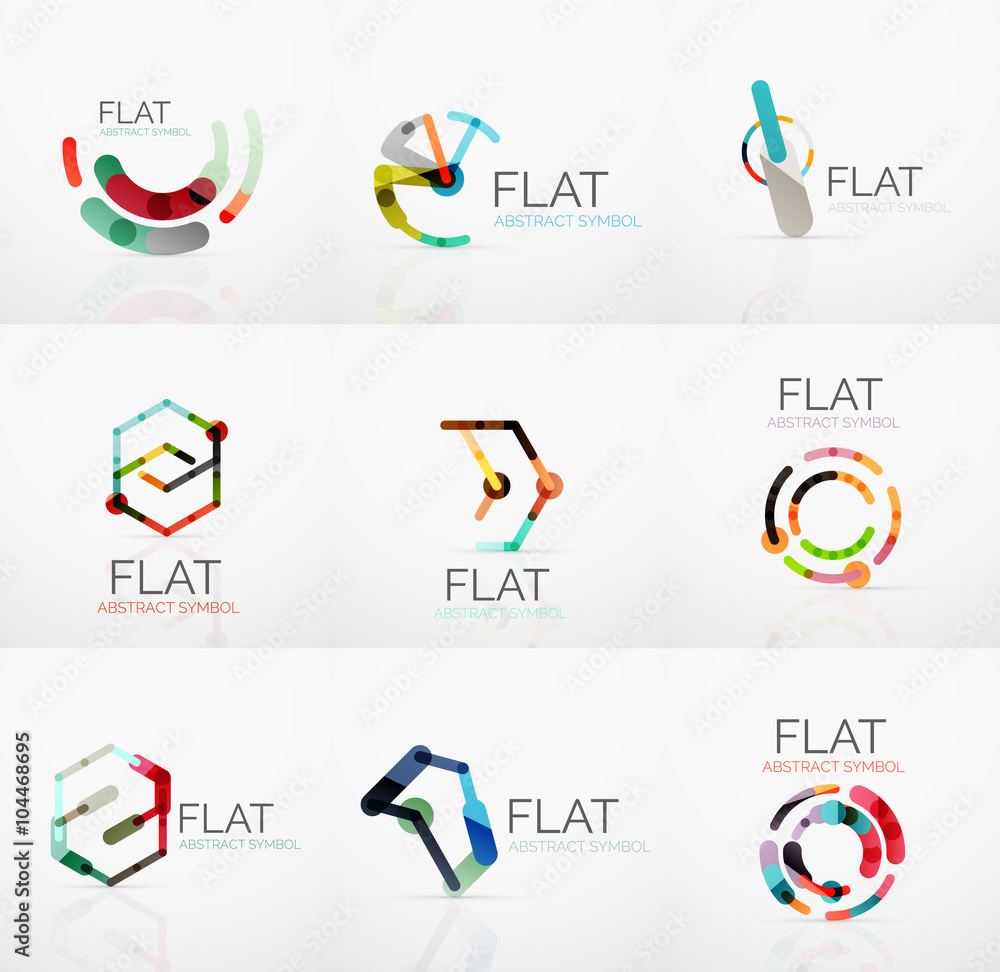 Logo collection - abstract minimalistic linear flat design. Business hi-tech geometric symbols, multicolored segments lines Logo collection - abstract minimalistic linear flat design. Business hi-tech geometric symbols, multicolored segments lines