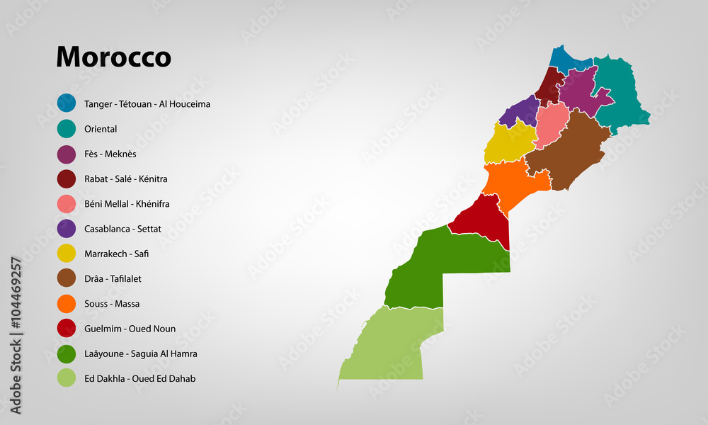 La nouvelle carte des régions du Maroc Stock Vector | Adobe Stock