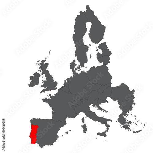 Portugal red map on gray Europe map vector