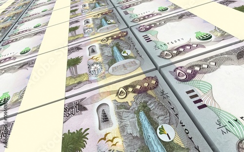 Iraqi dinars bills stacked background. Computer generated 3D photo rendering.
