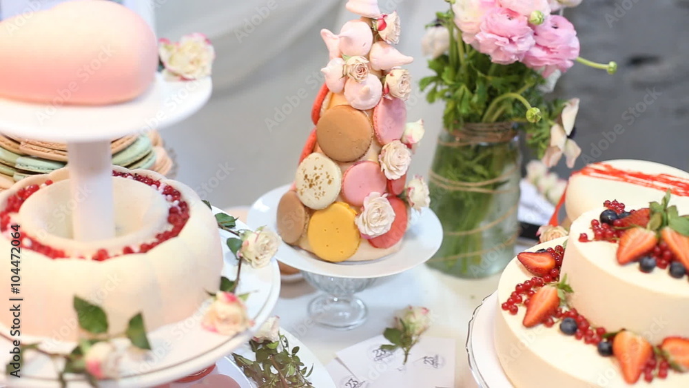Tilt up of a beautiful wedding cake. Tilt up of a beautiful wedding cake.