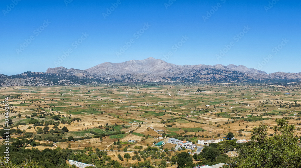 Panorama of Lasithi Plateau on Crete island, Greece