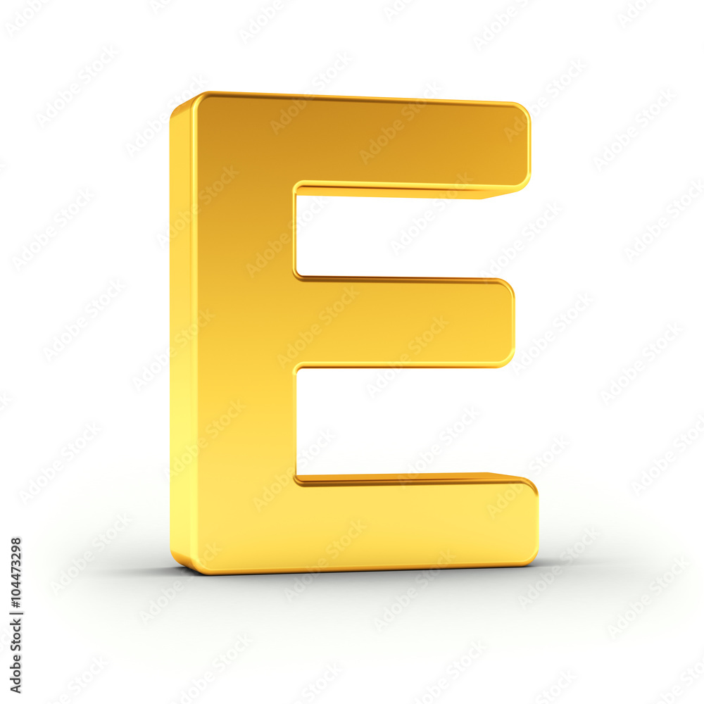 The letter E as a polished golden object with clipping path The letter E as a polished golden object with clipping path