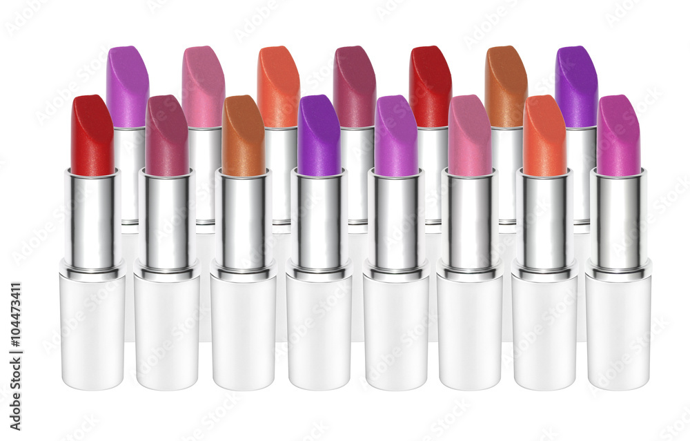 Obraz premium Various lipsticks on white background