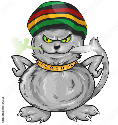 fun jamaican cat isolated on white background