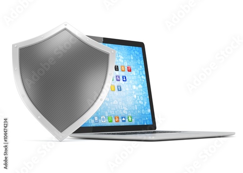 Free Download Laptop and shield on white, computer security concept - GFXLoad