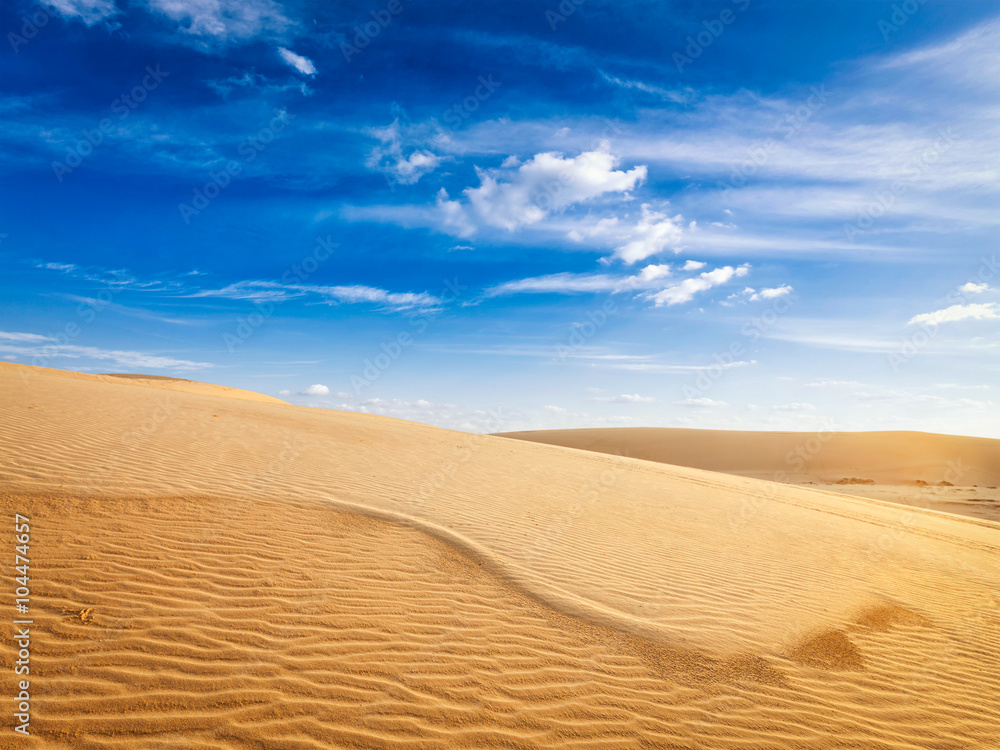 Desert sand dunes on sunrise