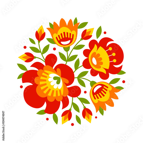 Polish folk inspired flowers on white background
