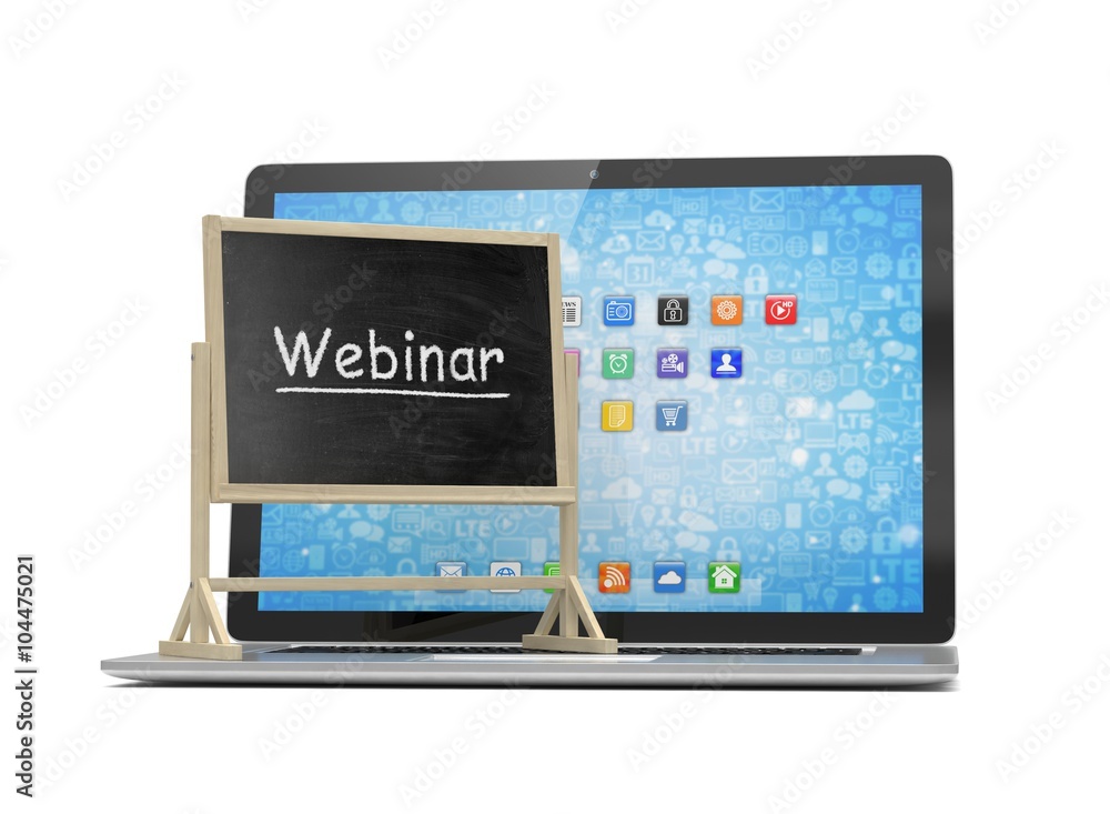 Laptop with chalkboard, webinar, online education concept Laptop with chalkboard, webinar, online education concept