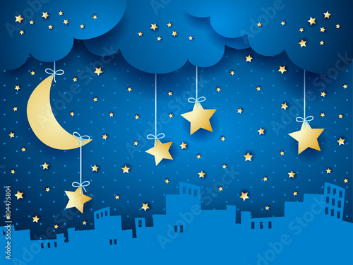 Surreal background with moon and skyline