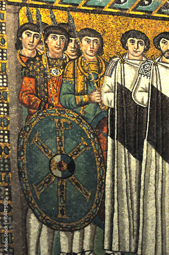 Fotografie Ancient byzantine mosaic Justinian's Army