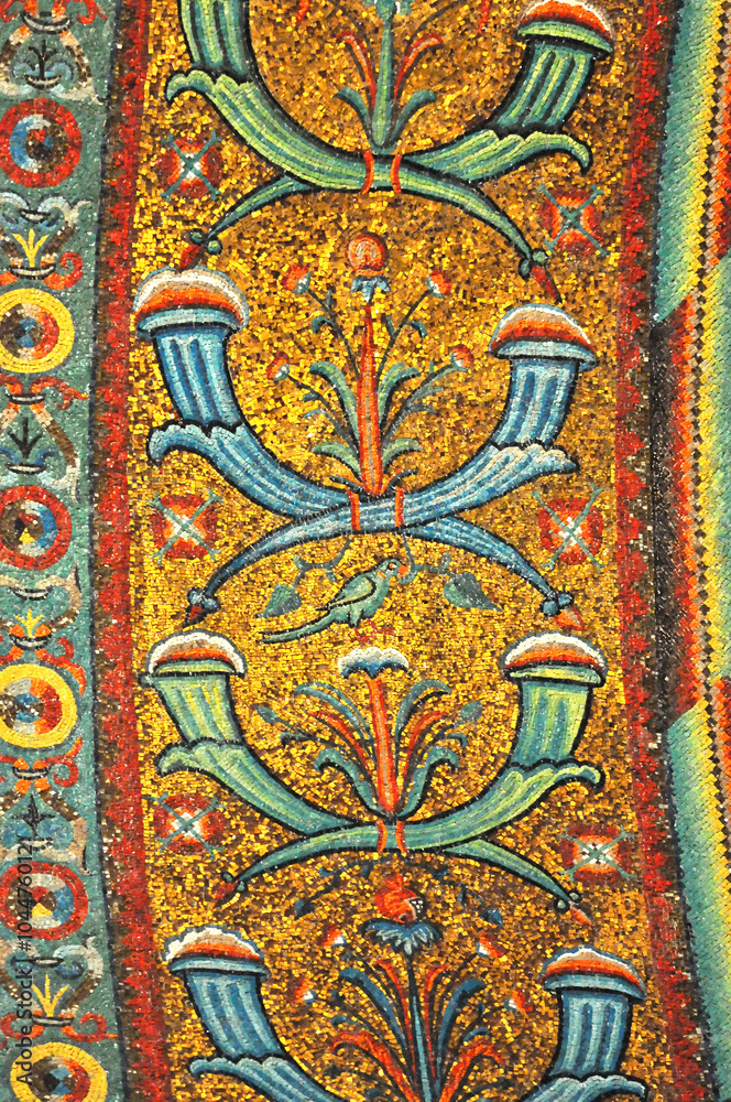 ancient byzantine mosaic showing horns of plenty or cornucopia