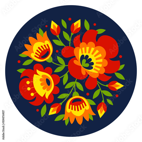 Polish folk inspired flowers on dark background