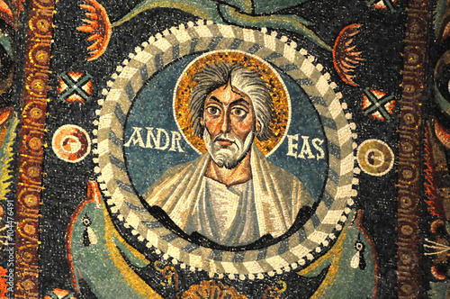 Ancient byzantine mosaic of St Andrew photo