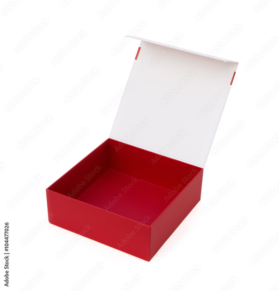 red and white gift box opened on white background with clipping path red and white gift box opened on white background with clipping path
