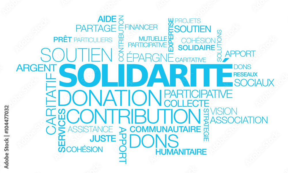 Fototapeta premium Solidarité dons contribution soutien participatif nuage de mots bleus