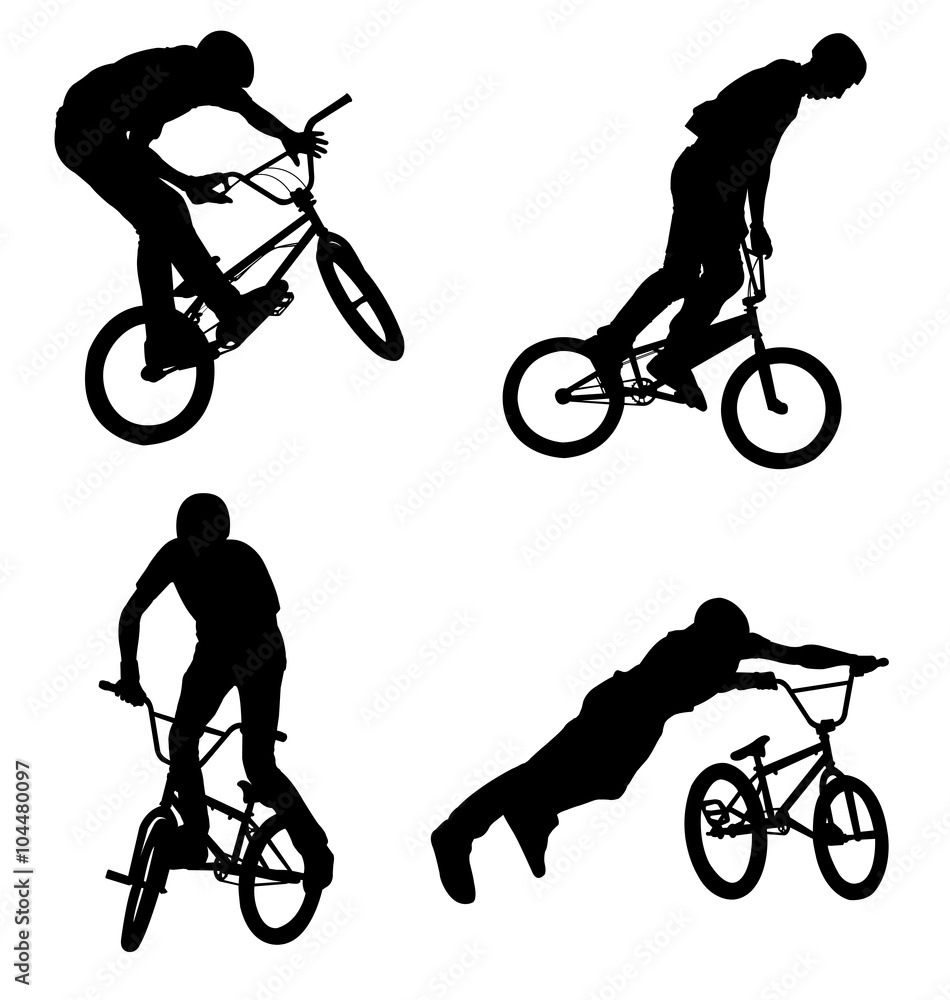 Fototapeta premium 4 high quality bmx cyclist silhouettes - vector