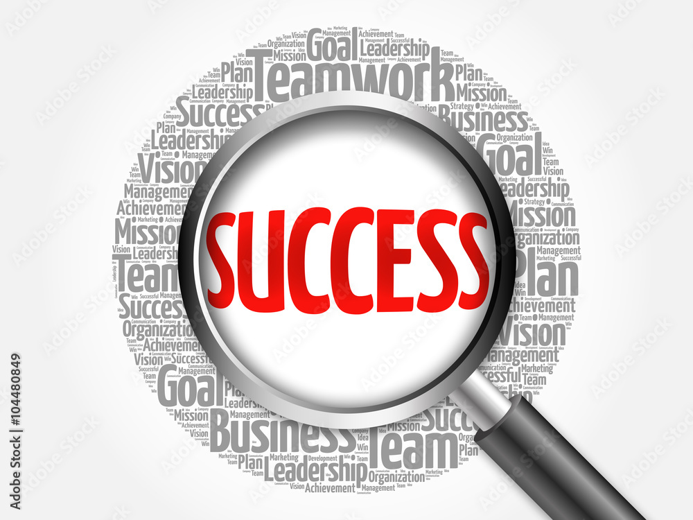 SUCCESS word cloud with magnifying glass, business concept SUCCESS word cloud with magnifying glass, business concept