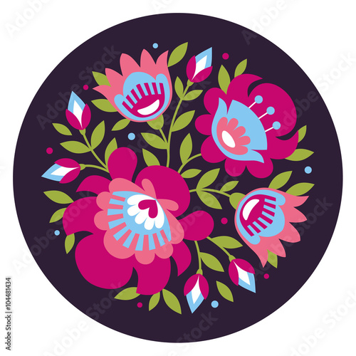 Polish folk inspired flowers on white background