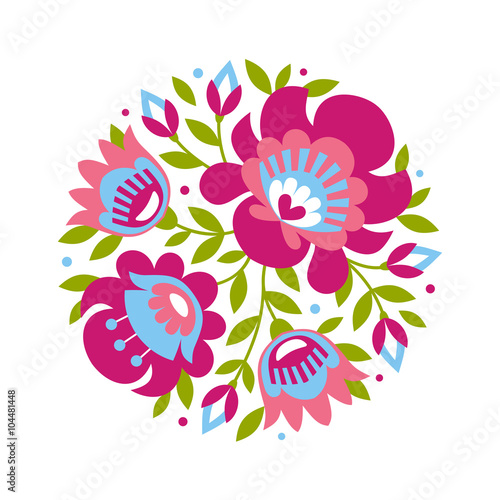 Polish folk inspired flowers on white background