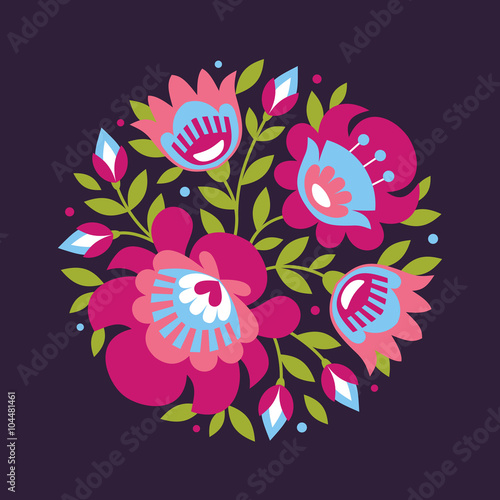 Polish folk inspired flowers on dark background