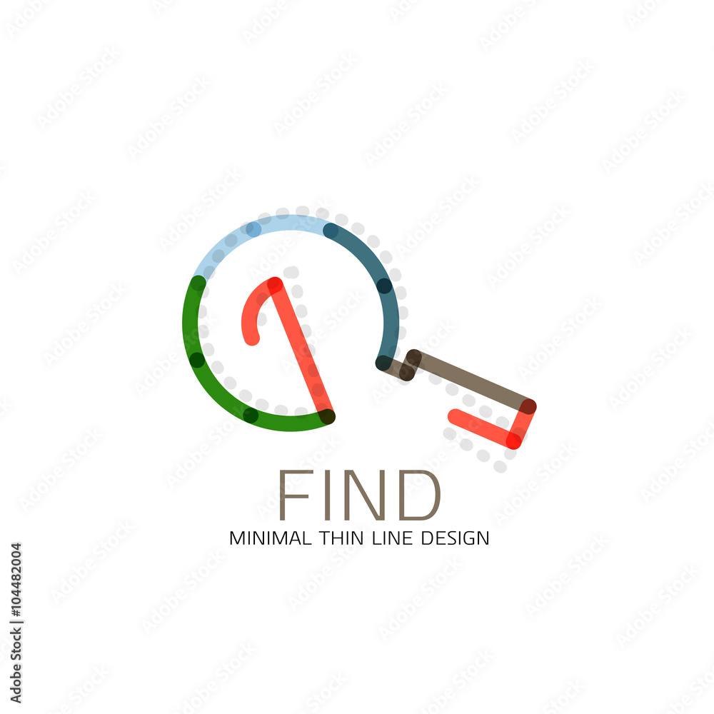 Vector thin line design logo magnifying glass, search and find or zoom logotype concept. Linear minimalistic business icon Vector thin line design logo magnifying glass, search and find or zoom logotype concept. Linear minimalistic business icon