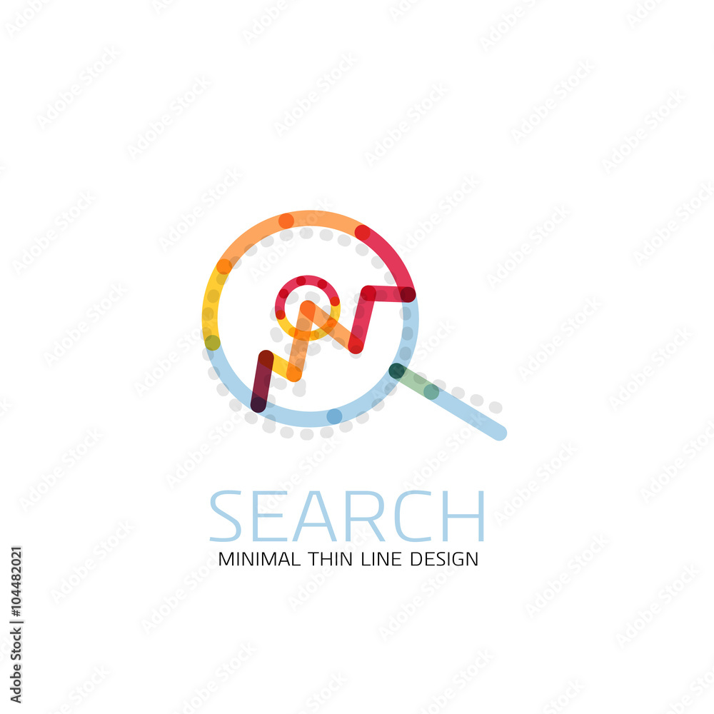 Vector thin line design logo magnifying glass, search and find or zoom logotype concept. Linear minimalistic business icon Vector thin line design logo magnifying glass, search and find or zoom logotype concept. Linear minimalistic business icon