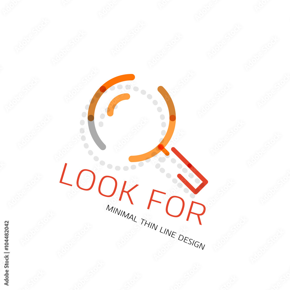 Fototapeta premium Vector thin line design logo magnifying glass, search and find or zoom logotype concept. Linear minimalistic business icon