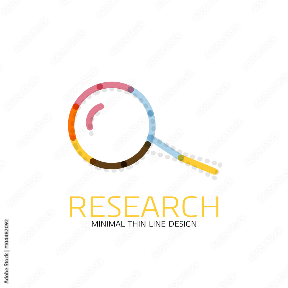 Vector thin line design logo magnifying glass, search and find or zoom logotype concept. Linear minimalistic business icon Vector thin line design logo magnifying glass, search and find or zoom logotype concept. Linear minimalistic business icon