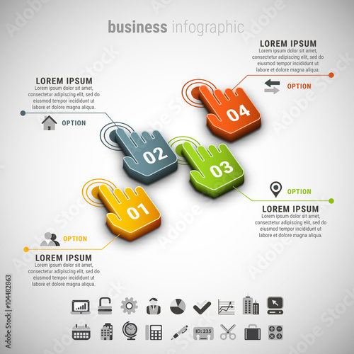 Vector illustration of business infographic made of click symbols.