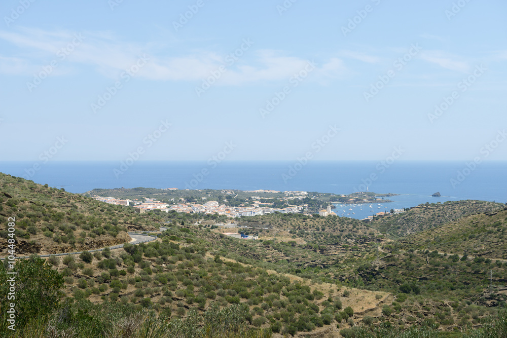 View towards Cadaques coastline from GI-614 Road, Catalonia, Spa