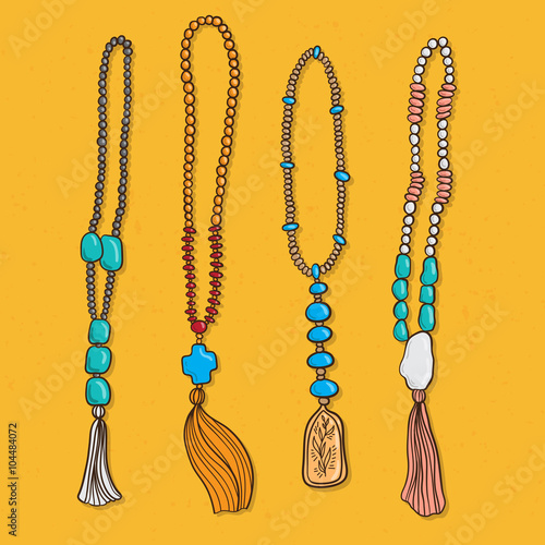 Four vector jewerly necklace in boho, bohemian and gypsy style