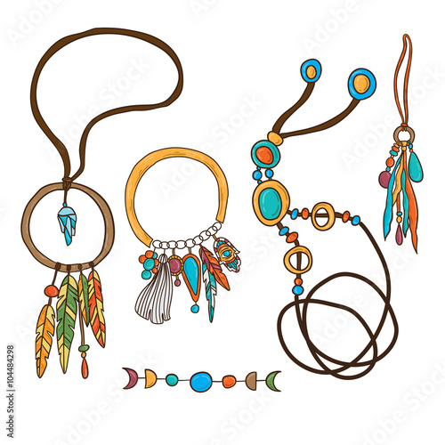 Vector set with bohemian boho jewerly