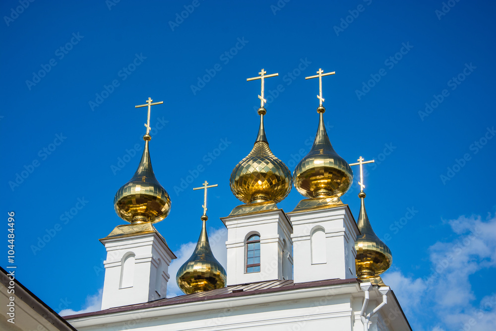 Golden domes of Dormition Cathedral in the city of Ivanovo, Russ