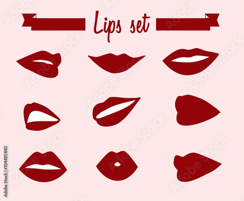Set of red sexy lips, vector illustration
