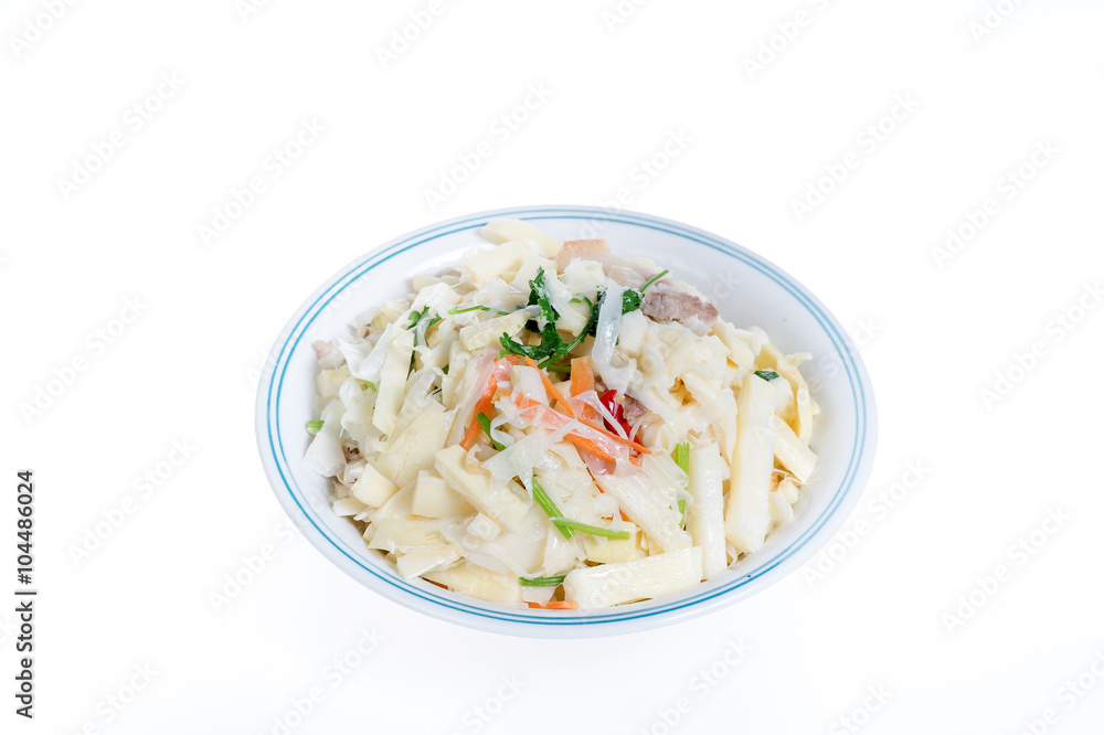 fried makino bamboo shoot(chinese food) in a plate isolated on white background
fried makino bamboo shoot(chinese food) in a plate isolated on white background