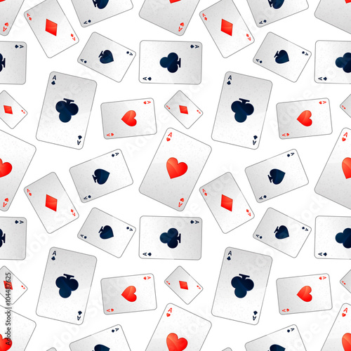 Poker aces on white, seamless pattern