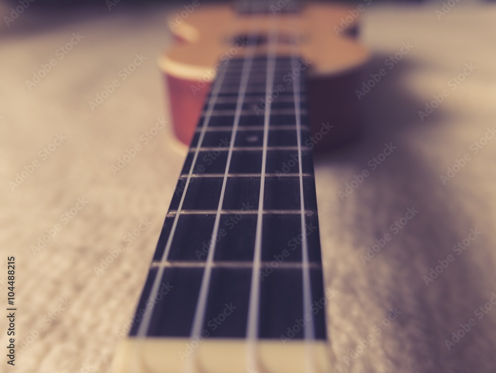 Selective focus shots of a ukulele Selective focus shots of a ukulele