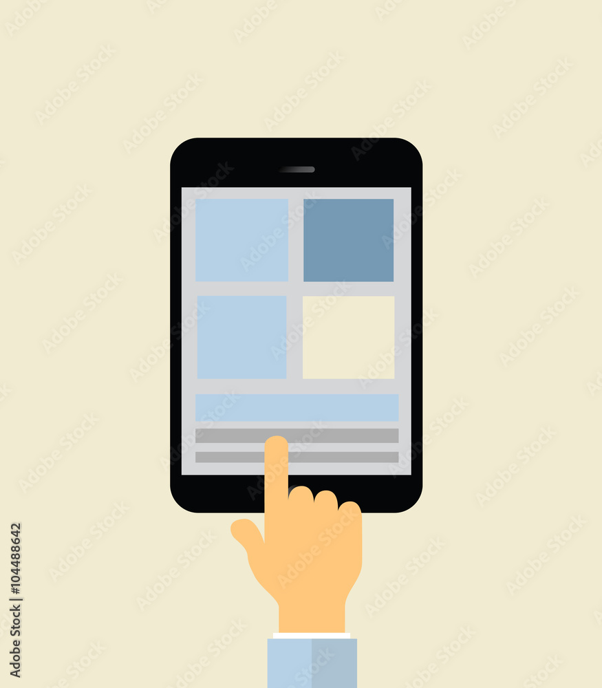 hand pointing on tablet computer display illustration, graphic hand pointing on tablet computer display illustration, graphic